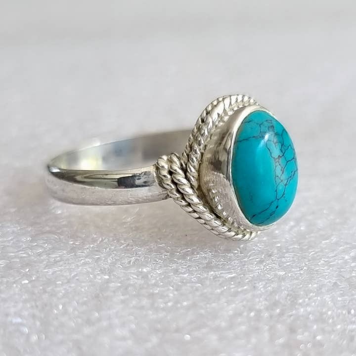 Mistry Gems - Vendita all'ingrosso Anelli cocktail/statement - Anello Ovale Turchese Boho Unisex | Argento Sterling 925, R4T5