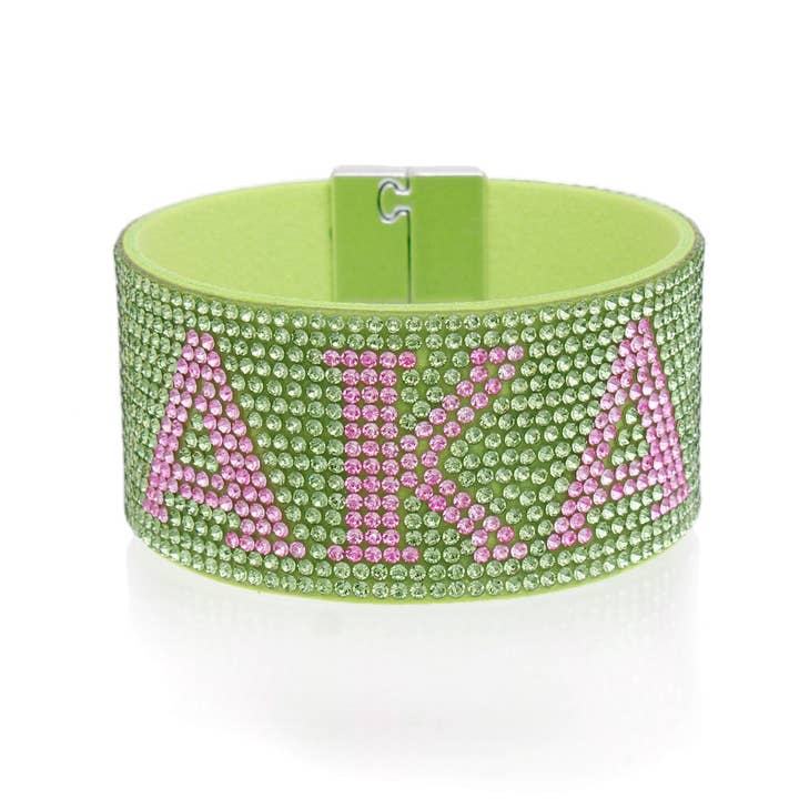 AKA Sorority Green Rhinestone Magnetic Bracelet for wholesale on Faire