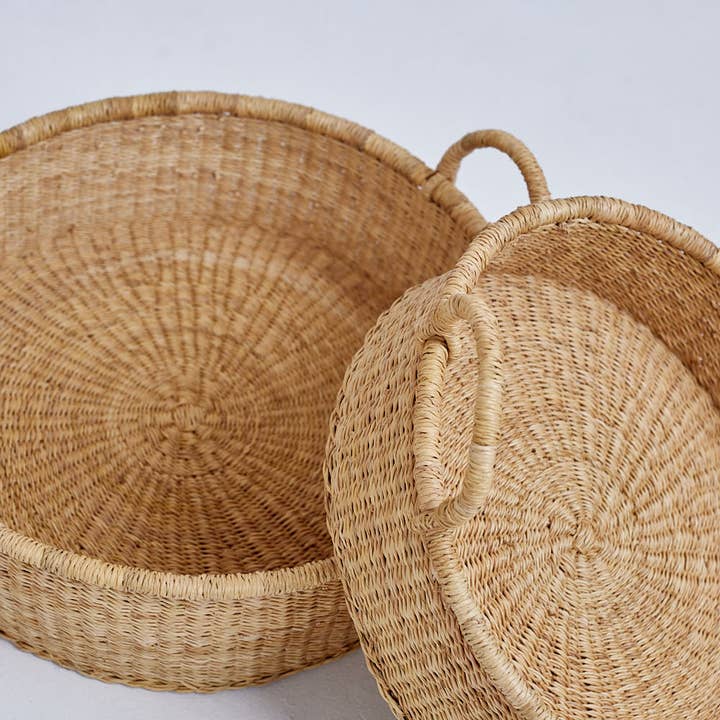 Tan Handcrafted Bolga Woven Trays for wholesale on Faire