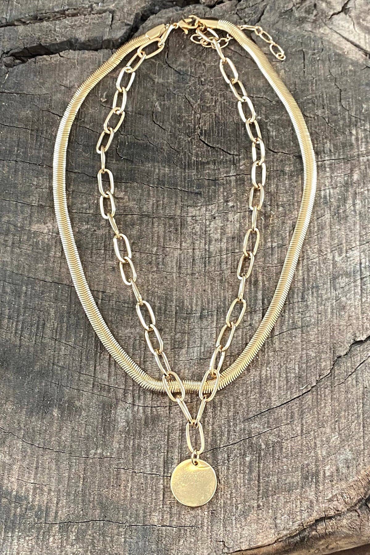 PennyLine inc - Wholesale Link & Chain Necklace - Layered gold tone short necklace set with a coin pendant