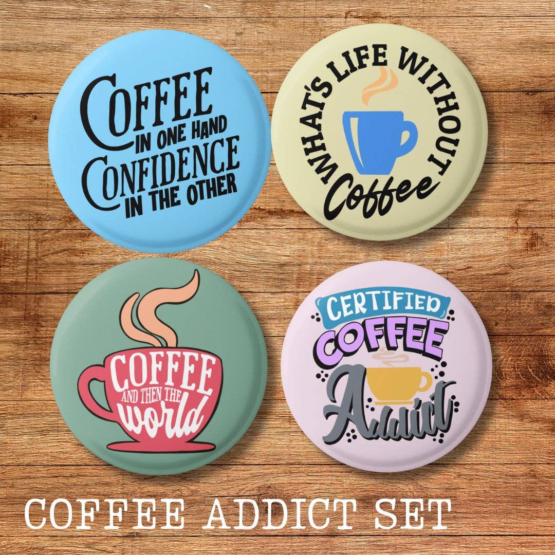 Anna B. Shop - Venta al por mayor Botón/prendedor - Set de insignias Coffee Lover, botón con forma de pin e imanes0