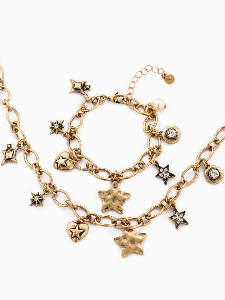 Vintage Star Heart Stone Charm Bracelet for wholesale by Sessori