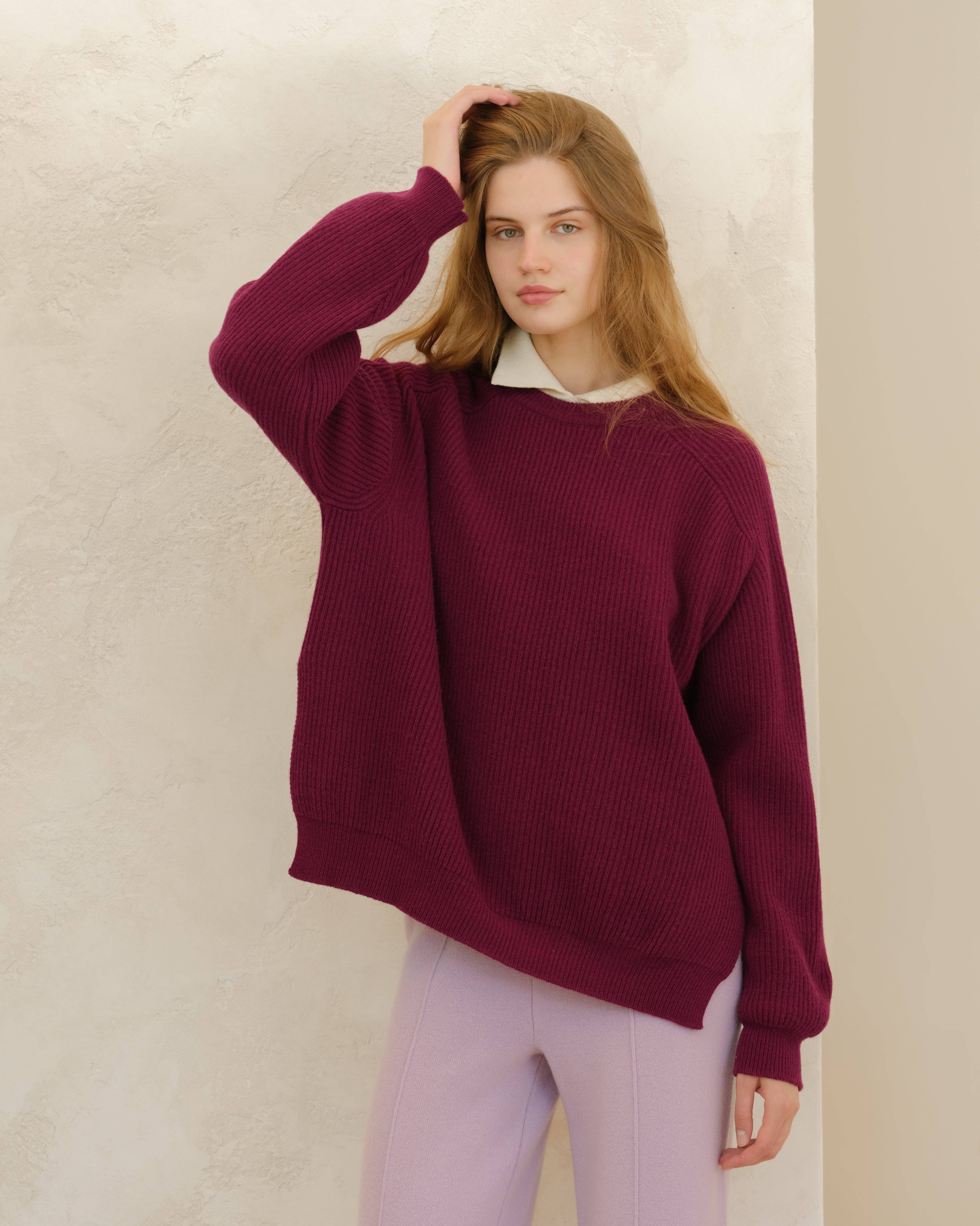 Lèmme - Wholesale Knit Sweater - Women's - Cashmere Mix Crewneck Ribbed Sweater with Lateral Slits7