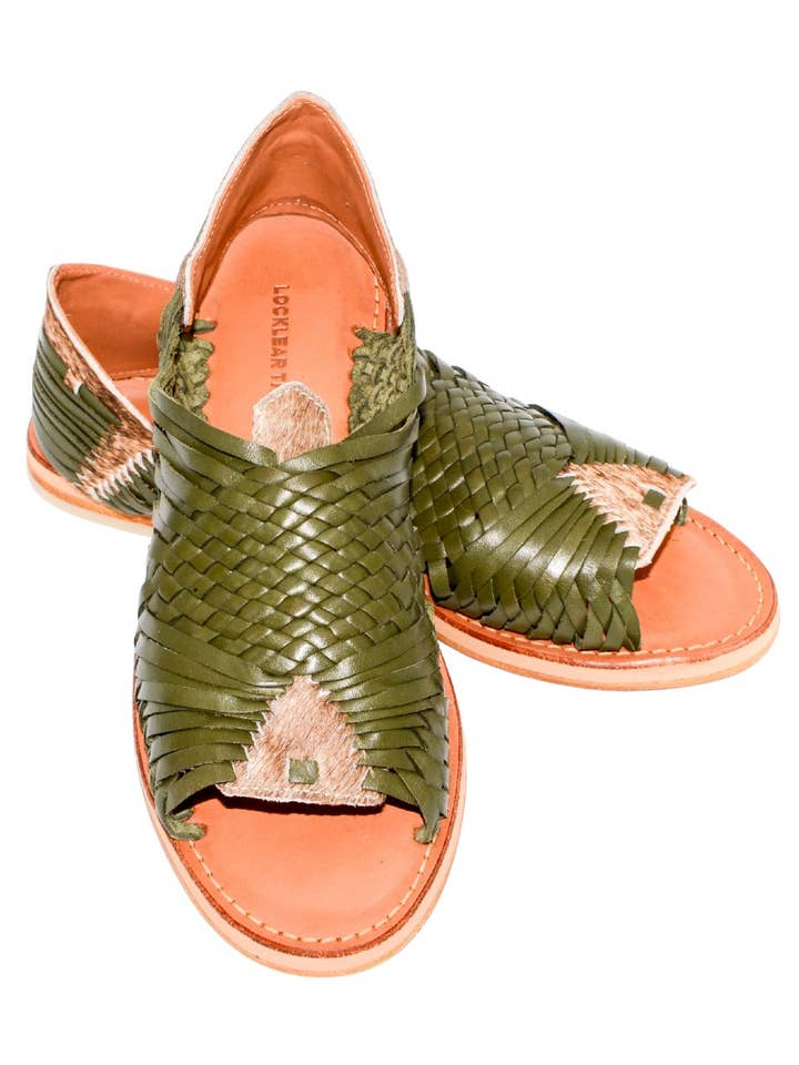 Hand Crafted Micho Sandal In Green + Cowhide for wholesale by Locklear Thomas
