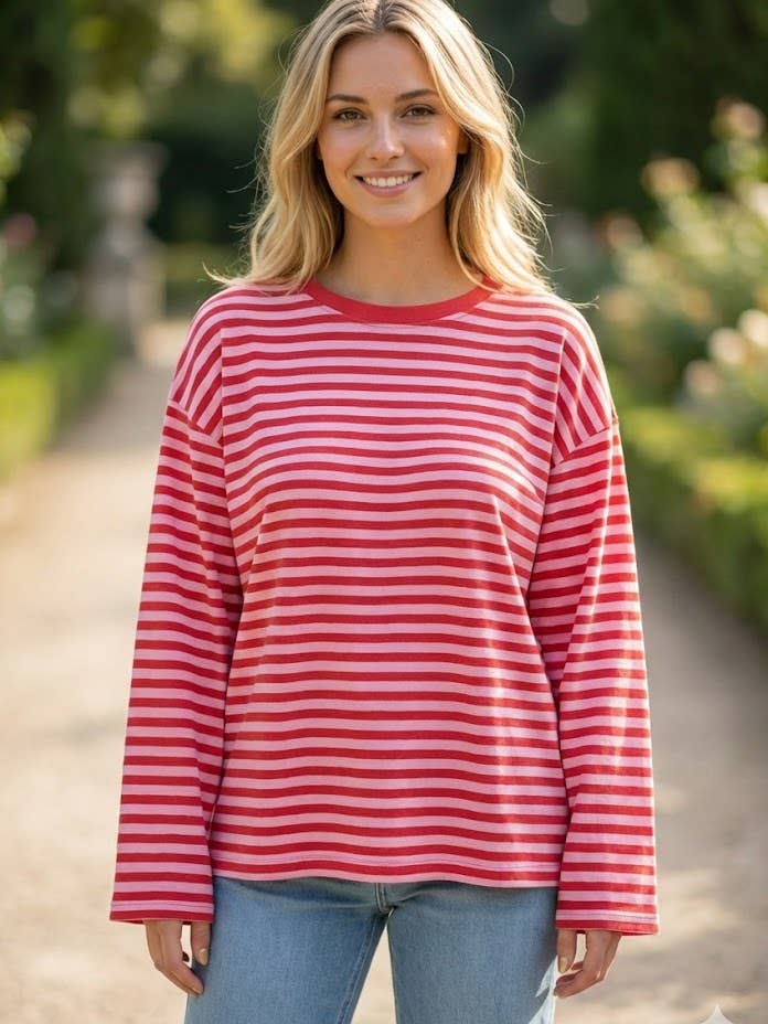 Stribet T-shirt med brede ærmer for engroshandel hos VICTORIA&ISAAC