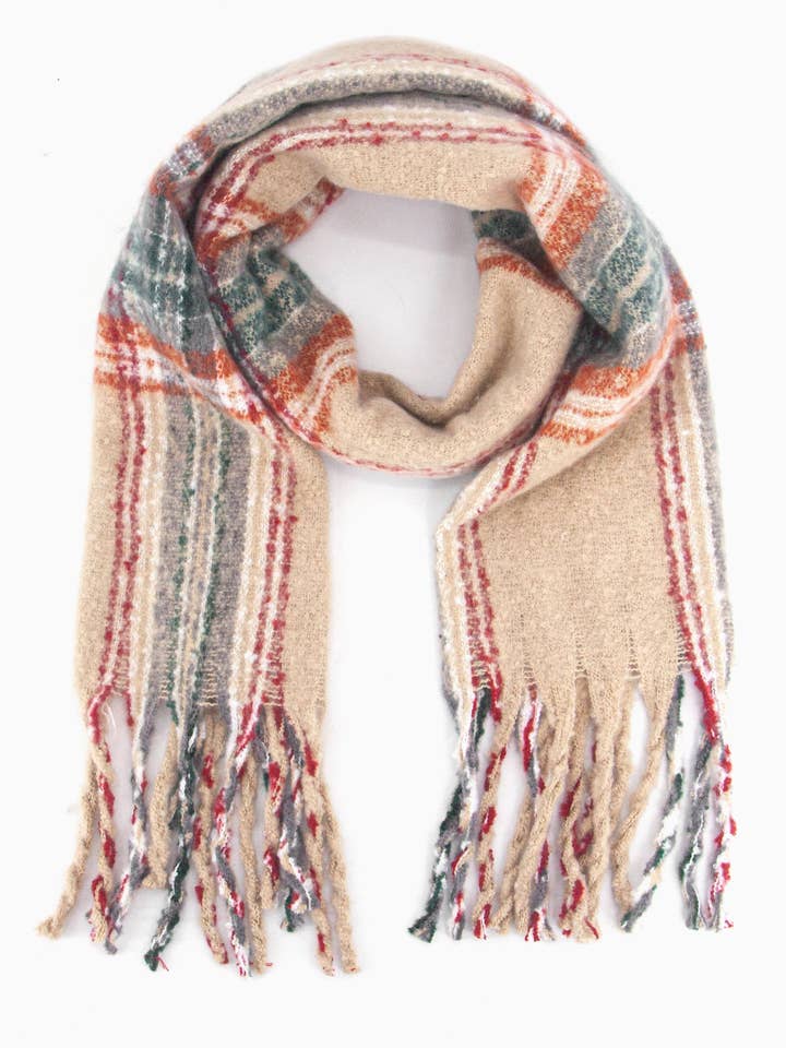 Greer Heavyweight Scarf - Cream, Traditional Check for wholesale by Sarta Accessories