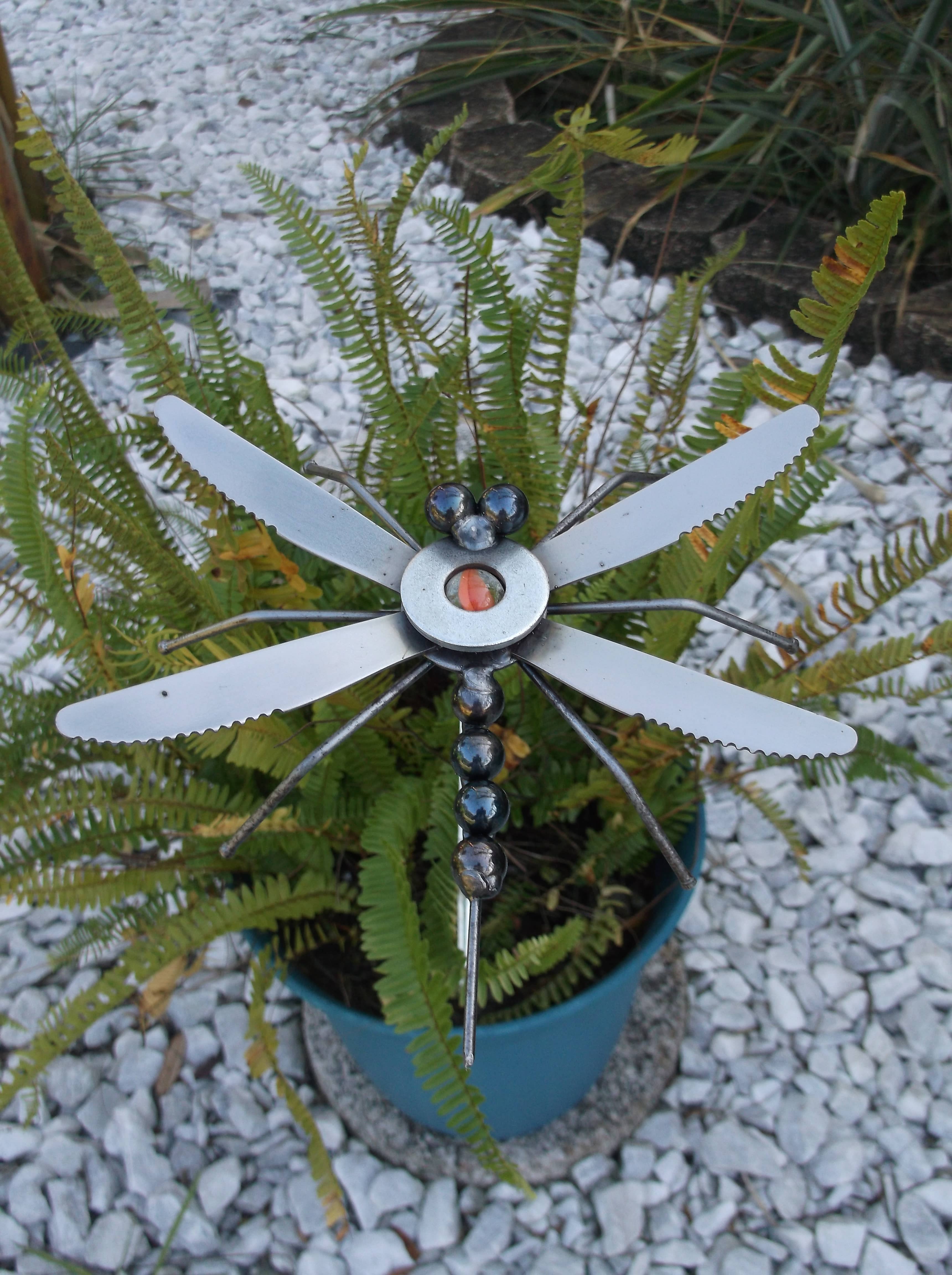Creations Welded - Wholesale Sculpture - Orange Dragonfly Metal Sculpture, Garden Stake or magnet0