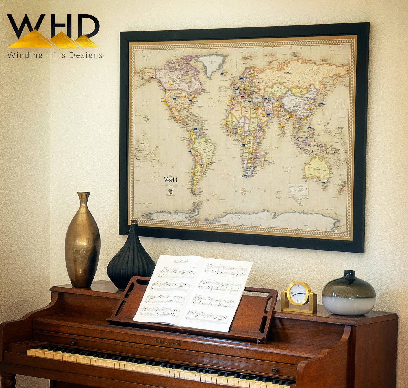 Winding Hills Designs - Wholesale Map - Magnetic Travel Map of the World - Old World Tan1