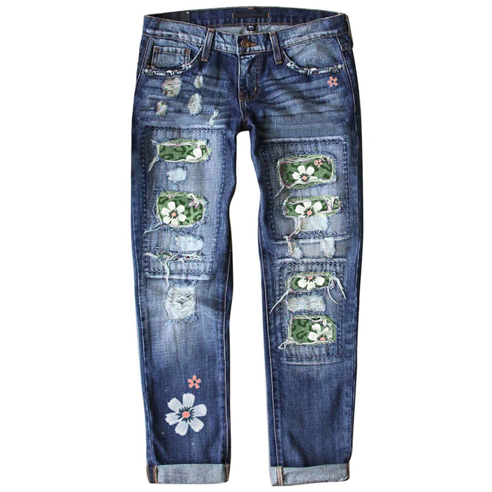 Tourtiwi – wholesale Jeans - Dam – Damjeans med blommigt tryck och slitningar2