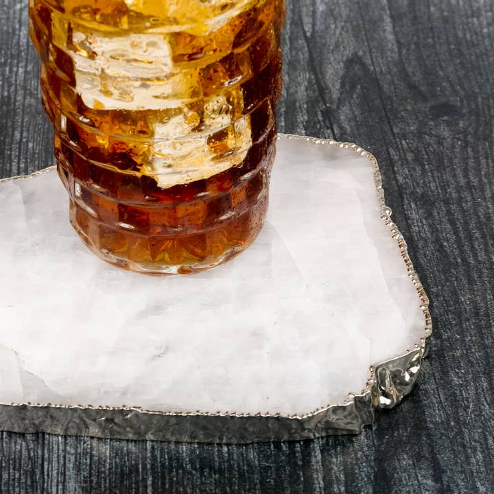 ENVIRONMENT – wholesale Coasters – Crystal Quartz Coaster (Silver sides)