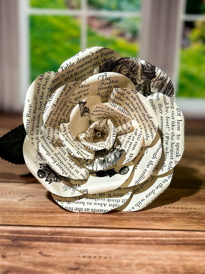 Alice in Wonderland Paper Rose – Medium (5") for wholesale by Literary Blooms