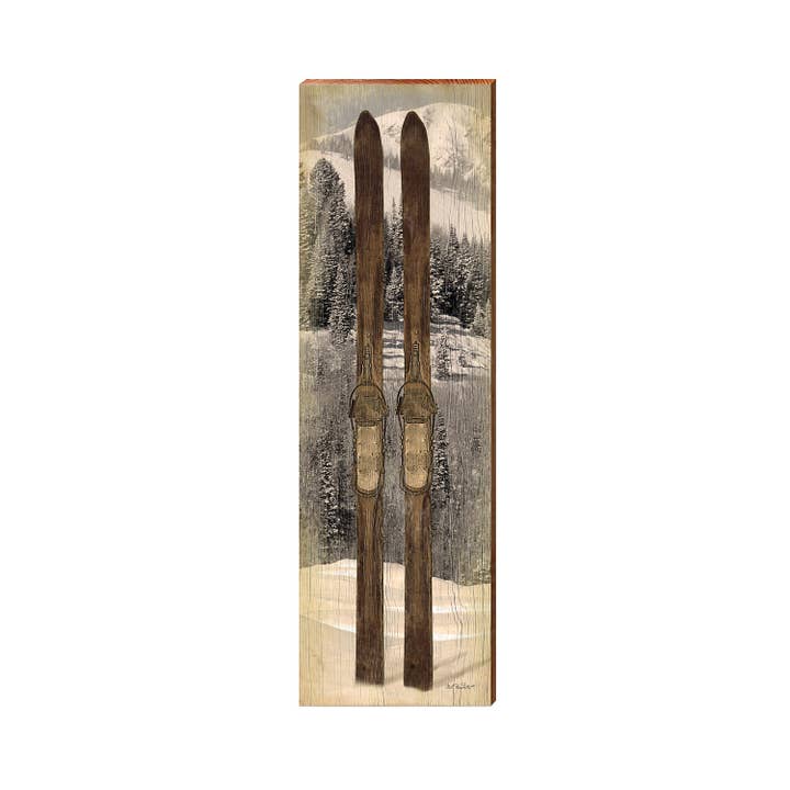 Vintage Skis Wooden Sign | Wall Art Print on Real Wood for wholesale by Mill Wood Art