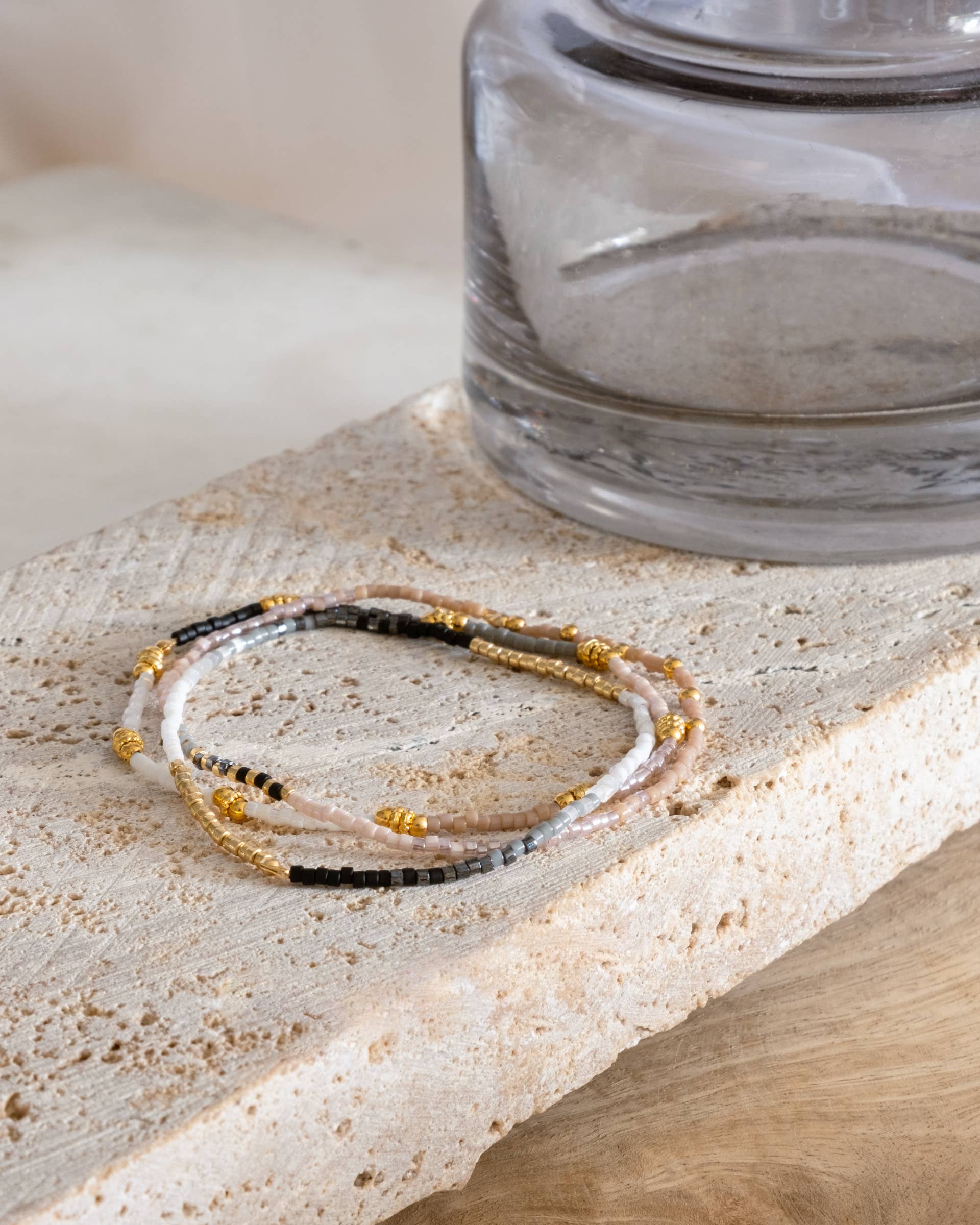 Mayana Designs Co - Wholesale Beaded Bracelet - Set/3 Miyuki Beaded Stretch Bracelets (Black/Pink/White)2