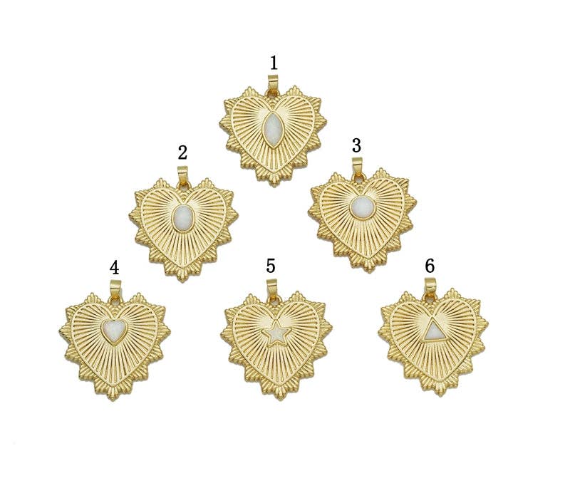 BestBeads&Beyond - Vendita all'ingrosso Ciondolo/pendente - Charm cuore in pietra opale oro, SKU #LX1380