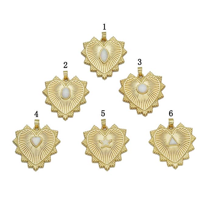 Gold Opal Stone Heart Charm, Sku#LX138 for wholesale by BestBeads&Beyond