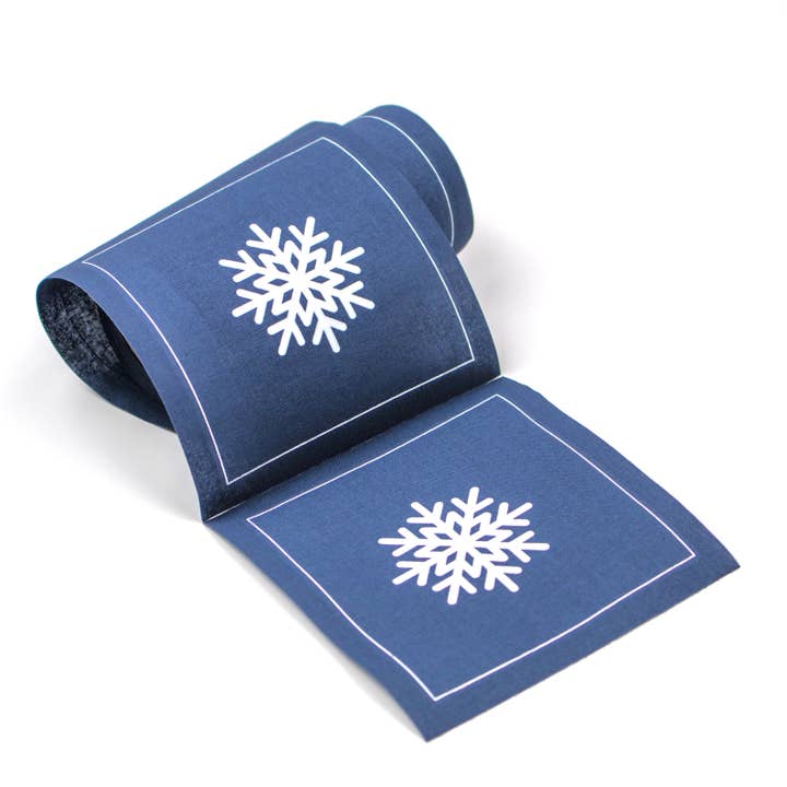 Cotton Cocktail Napkin Roll: Let It Snow (Blue w/ Snowflake) for wholesale by Table Theory (Formerly Toasting with Tara)