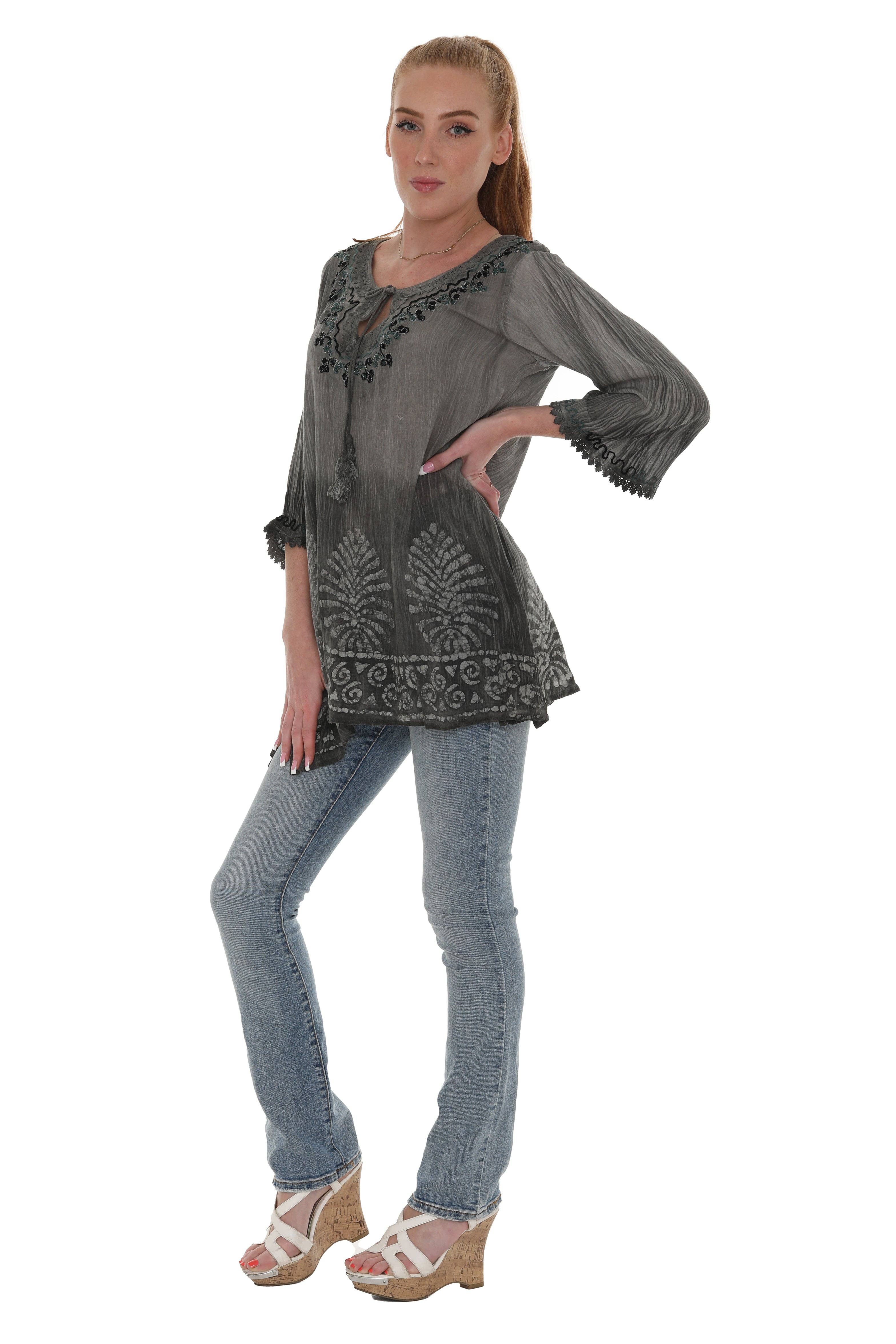 Shoreline Wear. INC - Wholesale Tunic - Women's - Geometric Wave Pom-Pom-Trim Keyhole-Front Tunic5