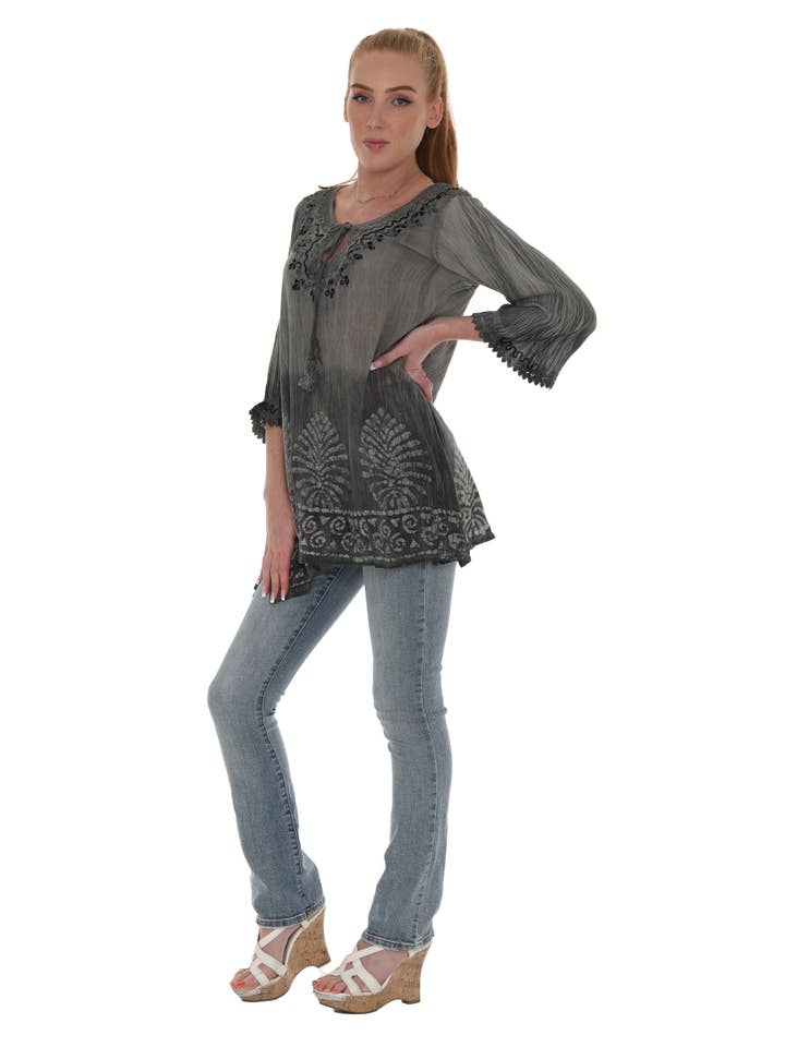 Shoreline Wear. INC - Wholesale Tunic - Women's - Geometric Wave Pom-Pom-Trim Keyhole-Front Tunic5