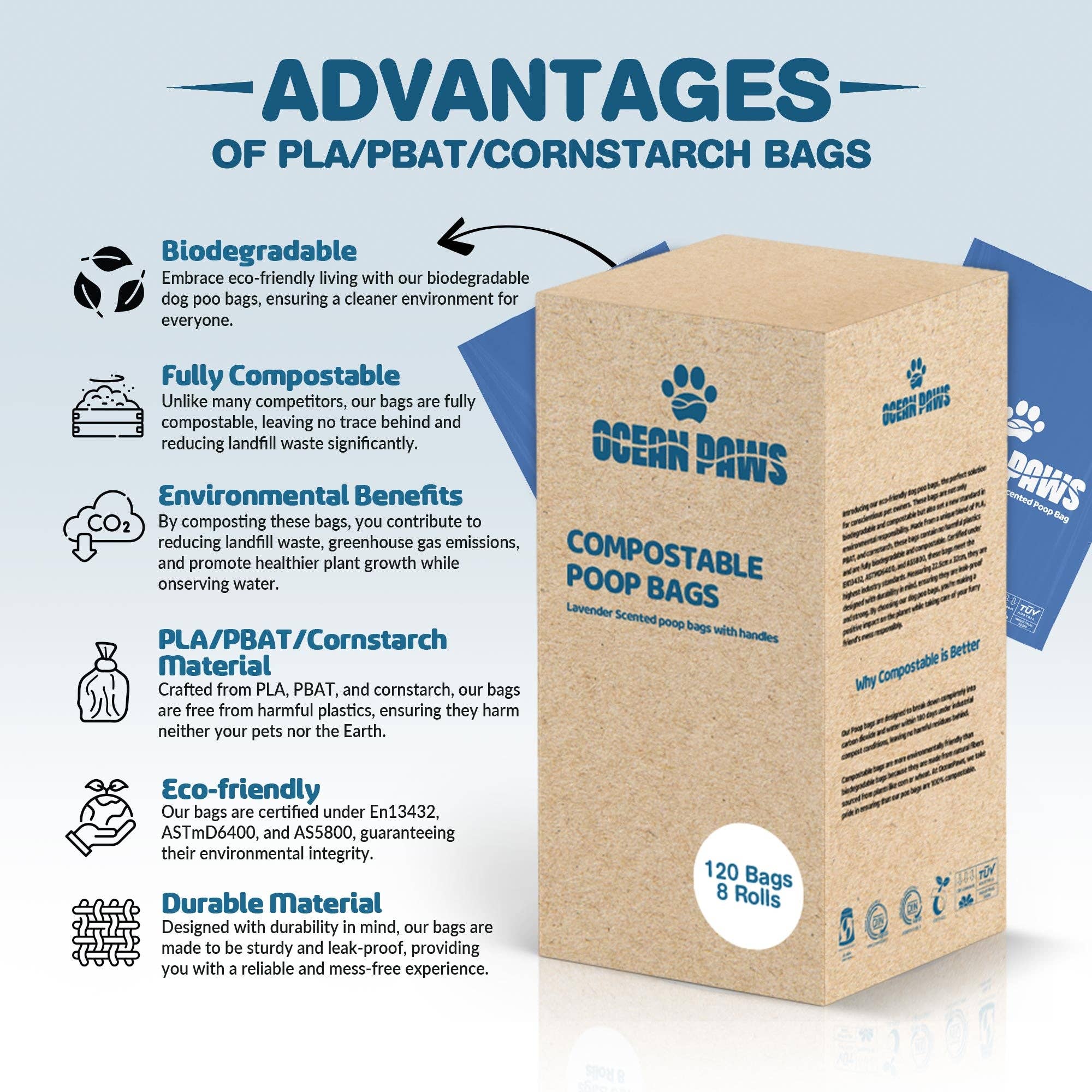 OurPetsLife – wholesale Pet poo bag – Compostable Dog Poo Bags 8 Rolls (120 bags)1