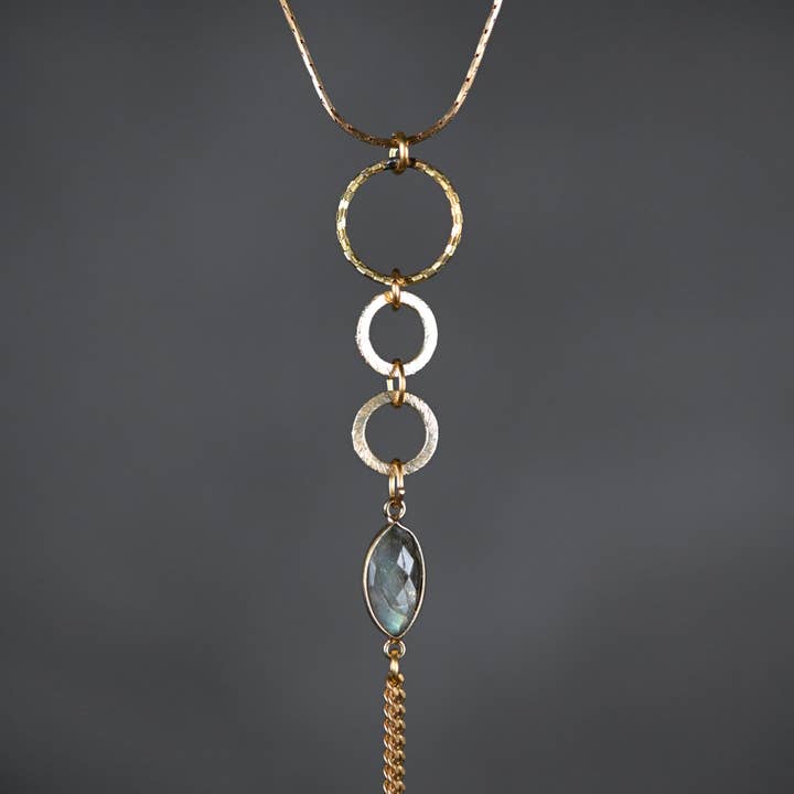 Triple Circle Drop w/ Semi Precious on Adjustable Chain for wholesale by KBD Studio