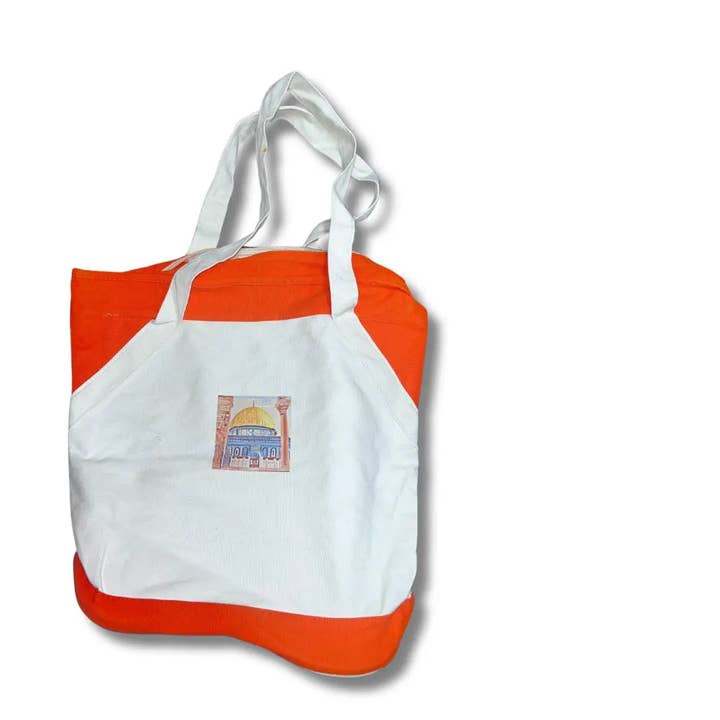 Palestinian Elegance - Wholesale Tote Bag - Men's - Handmade Orange Handheld Tote Bag with Palestinian Design – Bold Men's Accessory
