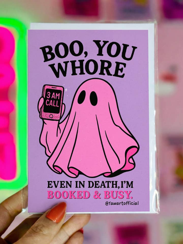 Carte d'Halloween Fantôme Drôle : Boo You Whore, Anniversaire Mean Girls, Cadeau Effrayant pour un Ami pour la vente par Hot Mess Paper Co.