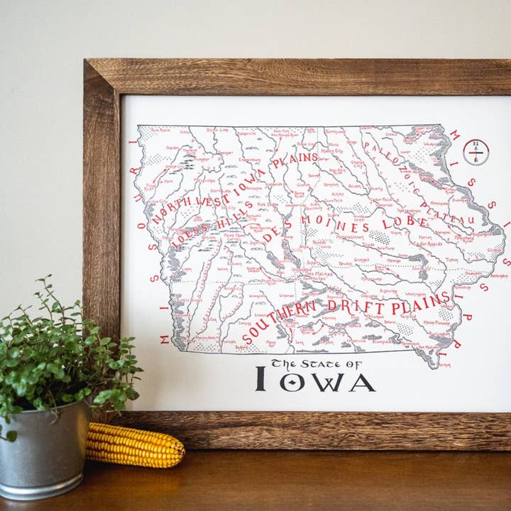 Hand-Drawn High Quality Iowa Map Print for wholesale by Lord of Maps