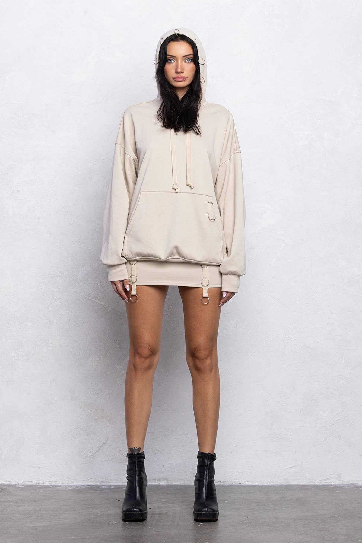 No Vacancy – wholesale Top & skirt set – Women's – Metal o-ring detail hoodie and mini skort set6