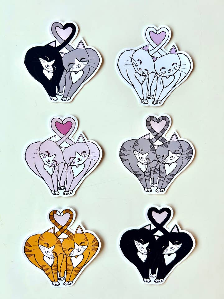 Headbutting Kitties Sticker Set for wholesale by Cathy Peng Art & Design