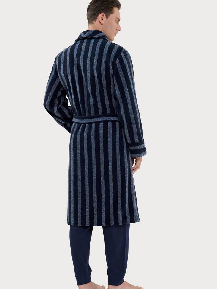 Men's Winter Premium Fleece Robe - Blue 0608 for wholesale on Faire2