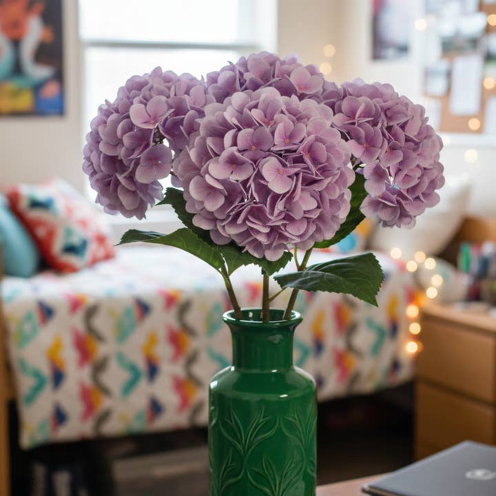 Larksilk - Wholesale Artificial flowers - 17.75" Artificial Hydrangea Stem with 8" Lavender Bloom2