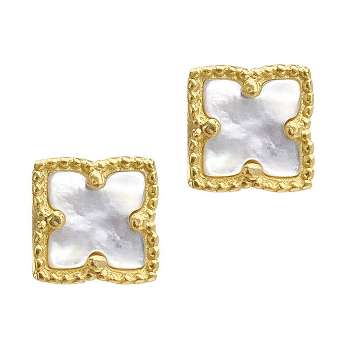 Flower White Mother of Pearl Stud Earrings gold for wholesale by Adornia