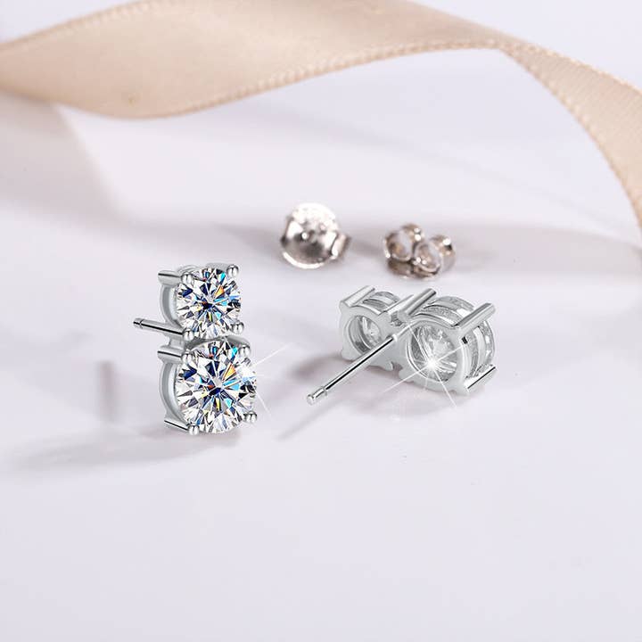 Perimade & Co. LLC - Wholesale Stud/Post Earrings - Two Stone Moissanite Stud Earrings in 925 Sterling Silver