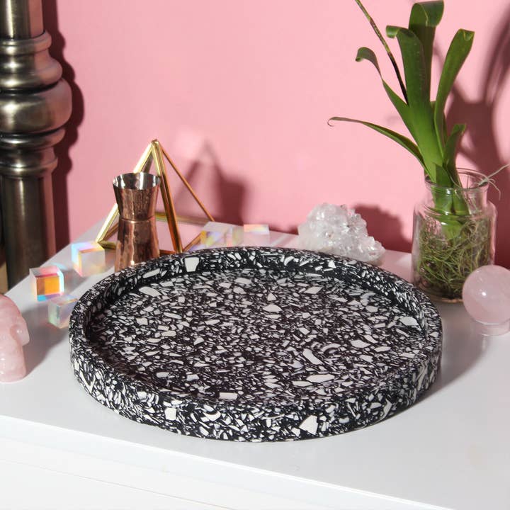 XL Circular Decorative Tray Midnight Black and White for wholesale by Hey Kiddo Co.