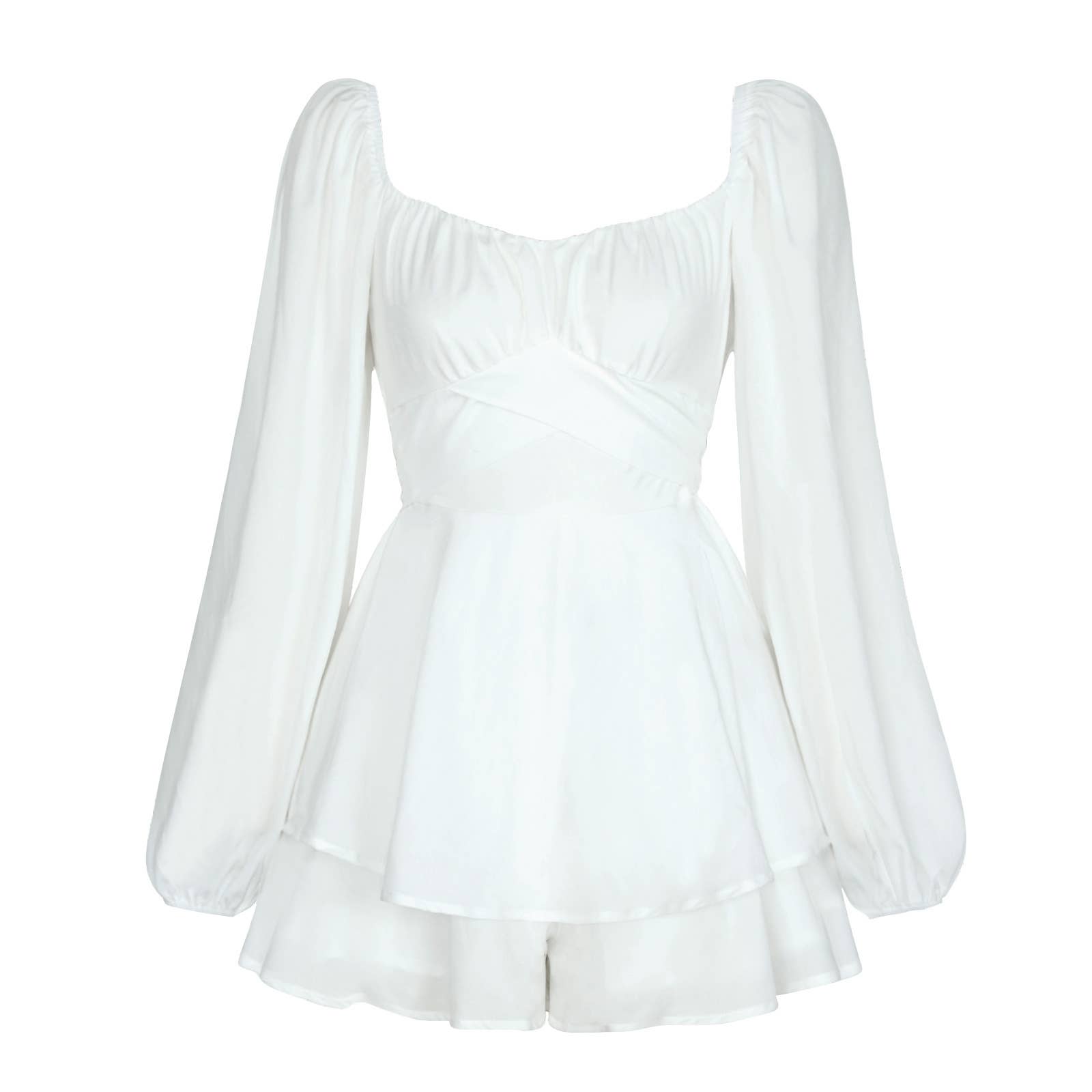 Rosa Clothing - Wholesale Romper - Women's - sweetheart collar ruffle mini long sleeve party romper3