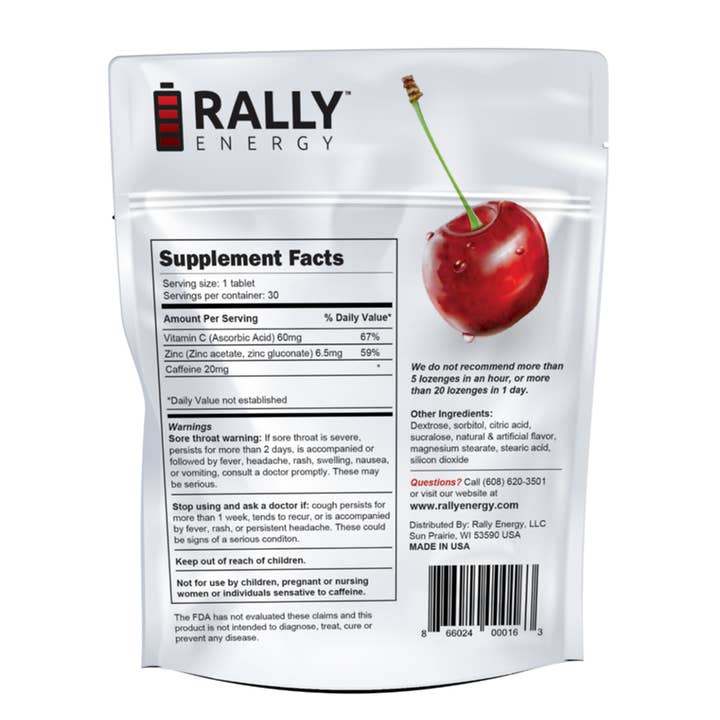 Rally energy - Wholesale Lozenges/Cough Drops - Rally Energy Cough Relief - Caffeinated Cherry Cough Lozenge1