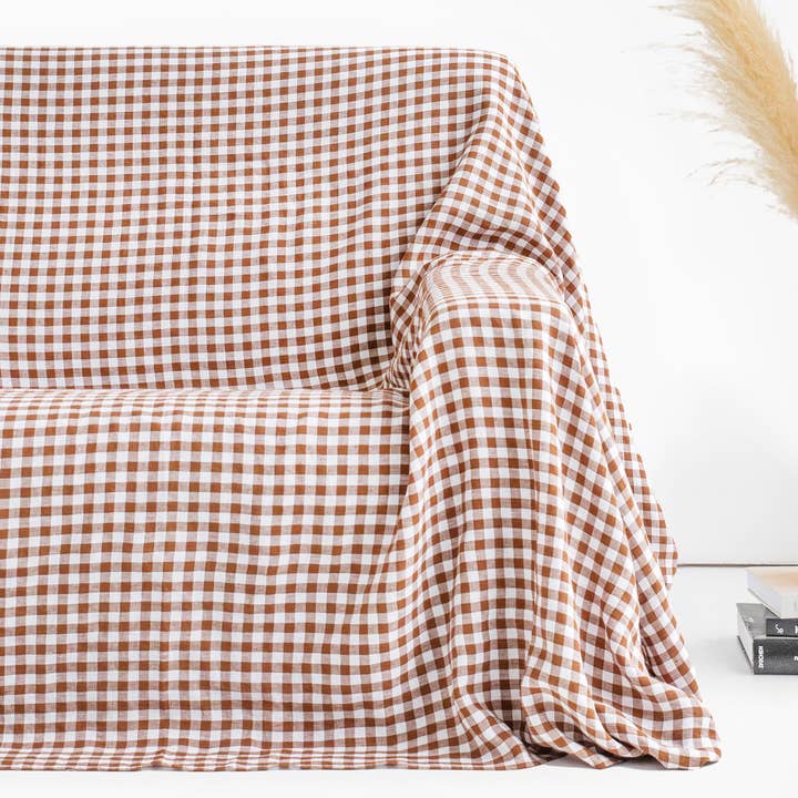 MagicLinen – wholesale Överdrag till stol/soffa – Sofföverdrag i linne i Cinnamon gingham
