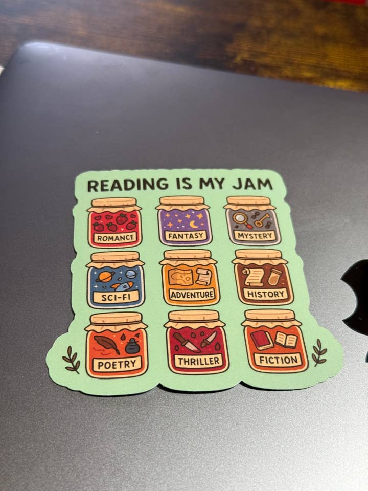 Reading Is My Jam Sticker – Book Lover Genre Jars Aesthetic for wholesale by Press & Print Co