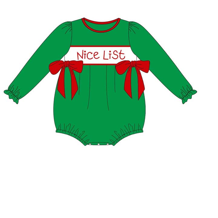 Nice List Embroidered Girl Bubble for wholesale by Little Peas