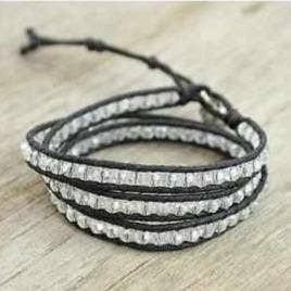 Three Wrap Bracelet with Leather & Beads - Thailand for wholesale by Lumily