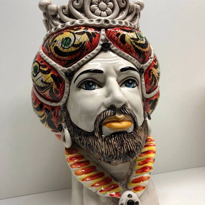 DD Ceramiche Siciliane - Wholesale Decorative Figurine - Norman Moor's Heads Caltagirone Ceramic Line cm H.30 L.19 Handcrafted Yellow Orange3