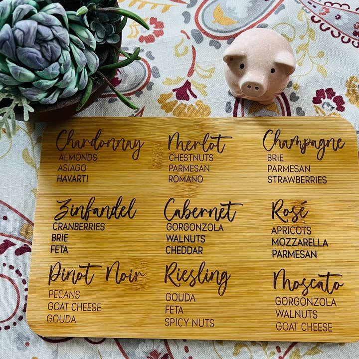 The Cracked Pig - Wholesale Cutting Board - Wine Pairing Cutting Board - Charcuterie Wine Food Pairings0