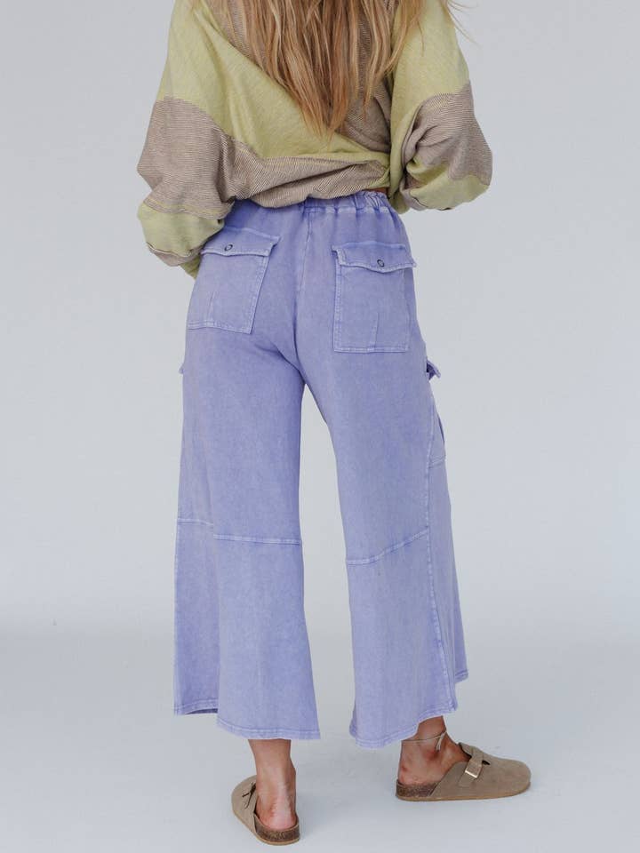 Three Bird Nest - Wholesale Pants - Women's - Cargo Cascade Wide Leg Pants - Peri Blue