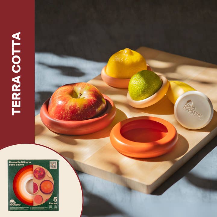 Food Huggers - Vente Sachet de conservation/film alimentaire - Conservateurs alimentaires en silicone réutilisables – Terre cuite (Ensemble de 5)