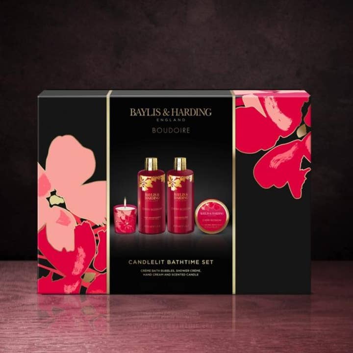 Beauty Goddess - Wholesale Bath & Body Set - Baylis & Harding Boudoire Cherry Blossom Luxury Candlelit Bathing Gift Set - Vegan Friendly