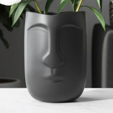 Ceramic Modern Face Design Flower Vase - Black, 8 in. for wholesale by Sagebrook Home