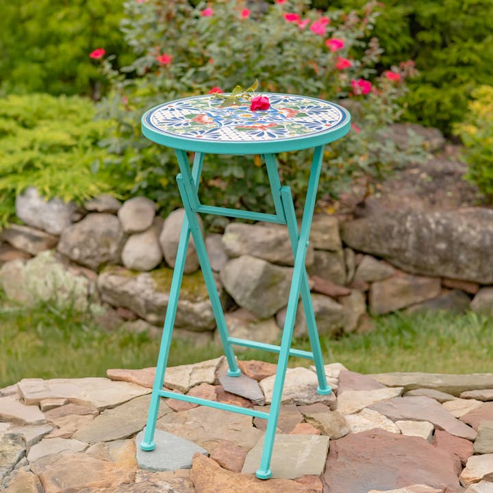 Zaer Ltd. International - Vente Supports de plantes - Support à plantes pliable « Baton Rouge » en mosaïque de 23 pouces de haut, bleu sarcelle1