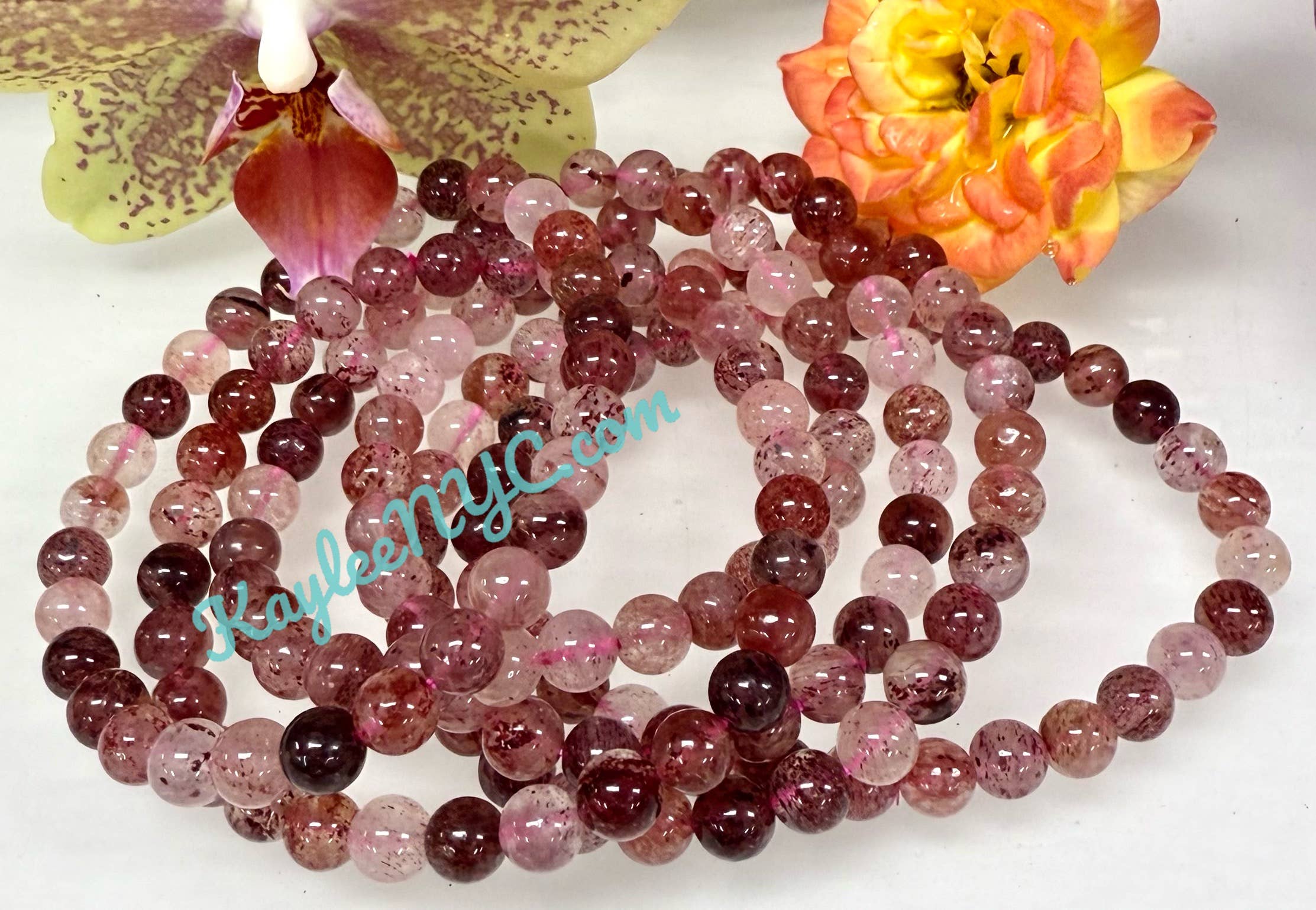 KayleeNYC - Wholesale Beaded Bracelet - Strawberry Quartz 6mm 7.5” Crystal Healing Stretch Bracelet 2
