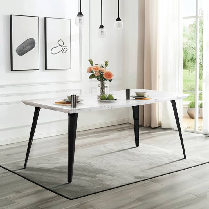 39F Inc. - Wholesale Patio Set - Modern Dining Set: Elegant Table with Four Grey Chairs