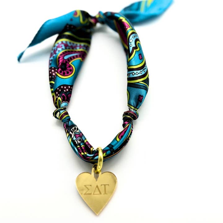 Sarahndipity Shop - Wholesale Scarf - Women's - Sorority Scarf with Engraved Greek Letter Gold Heart Charm11